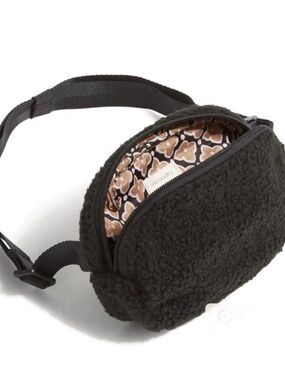 Vera Bradley Black Sherpa Crossbody mini Belt Bag with Floral Lining (39469-481)